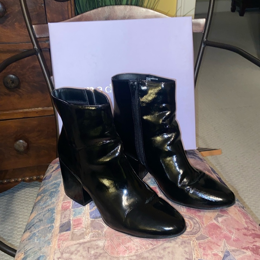 Madden Girl Black Patent Ankle Booties with Block Heel